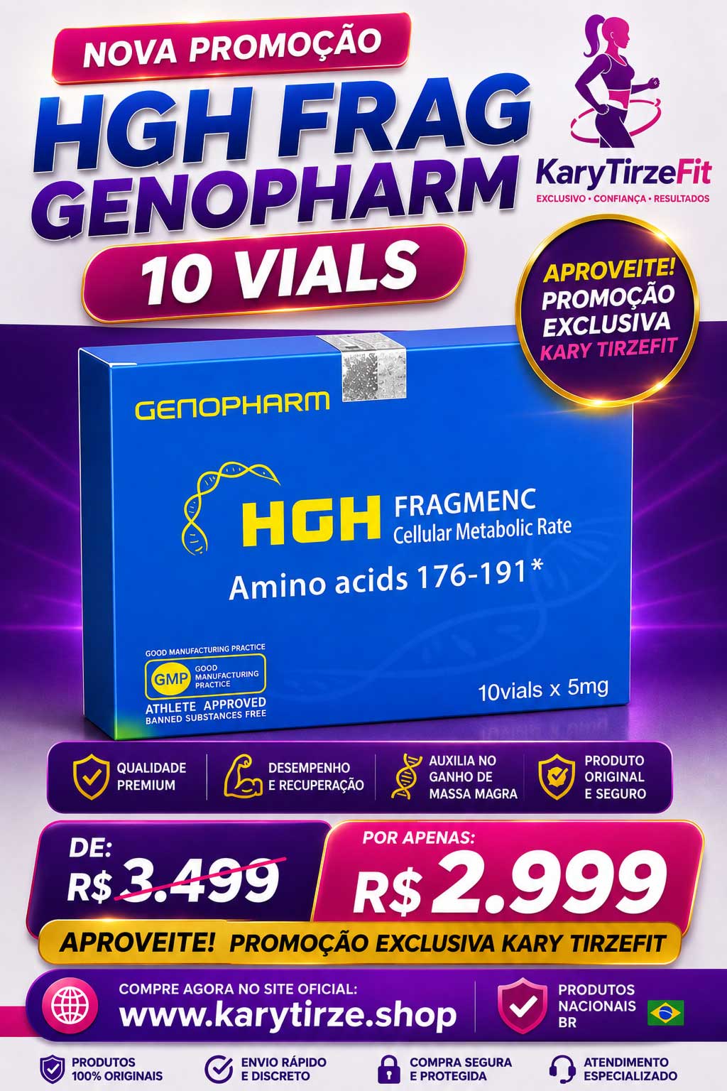 HGH FRAG 176-191 Solucao Injetavel 50mg (Importado) Queima de Gordura GenoPh