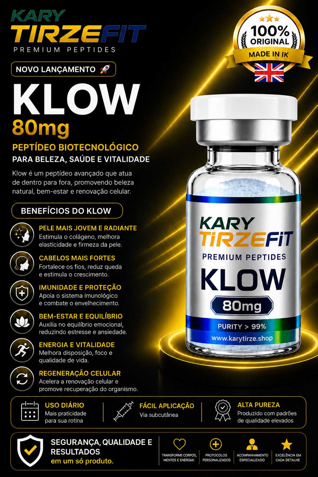 Peptideo KLOW Blend Metabolismo e Energia Rejuvenescimento e Reparação 80mg Biotech