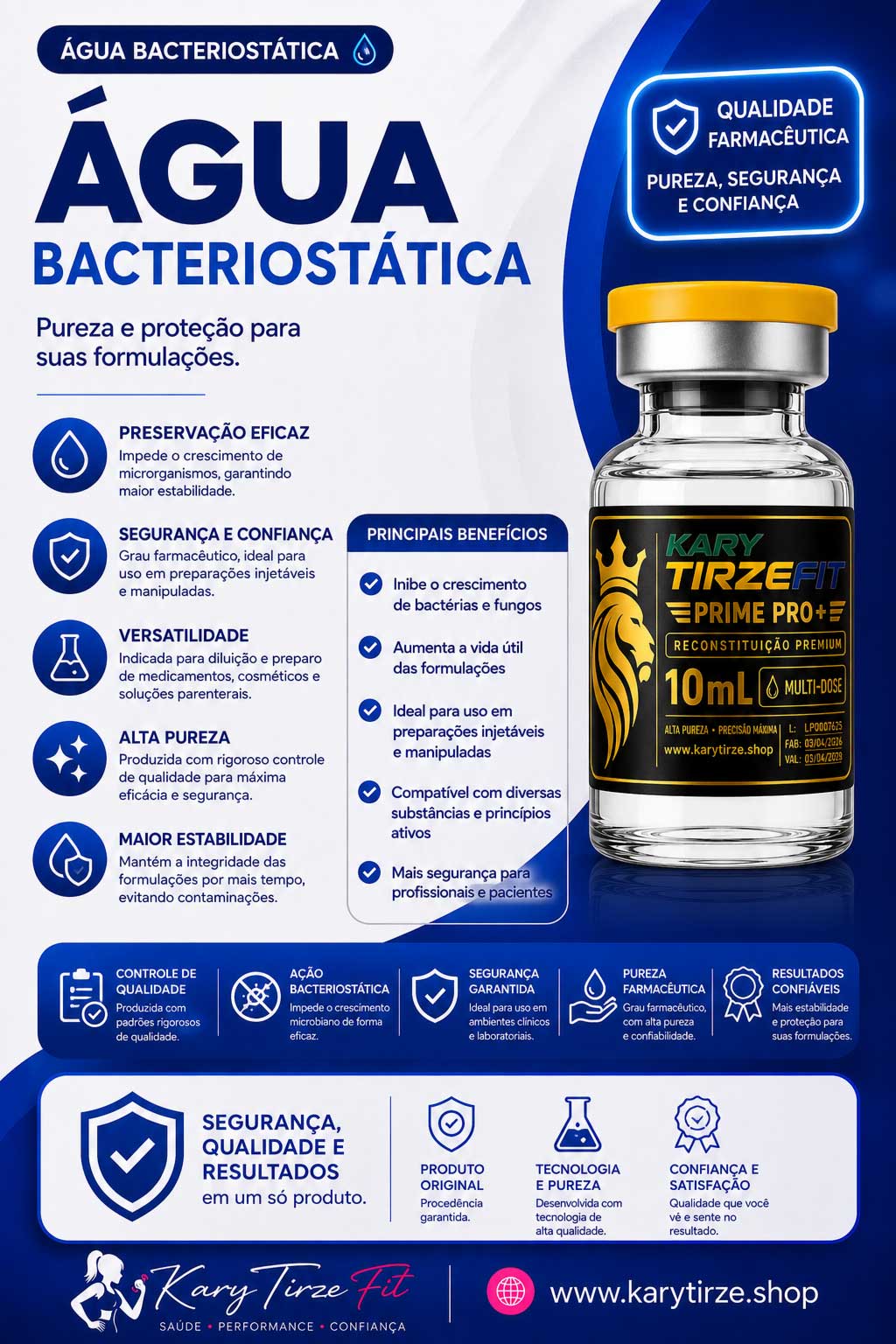 Agua Bacteriostatica para Diluição de Peptideos 3ml Lions Pep