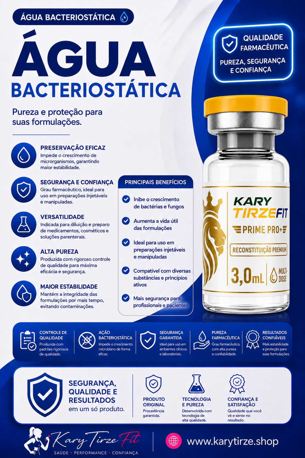 Agua Bacteriostatica para Diluição de Peptideos 3ml Lions Pep