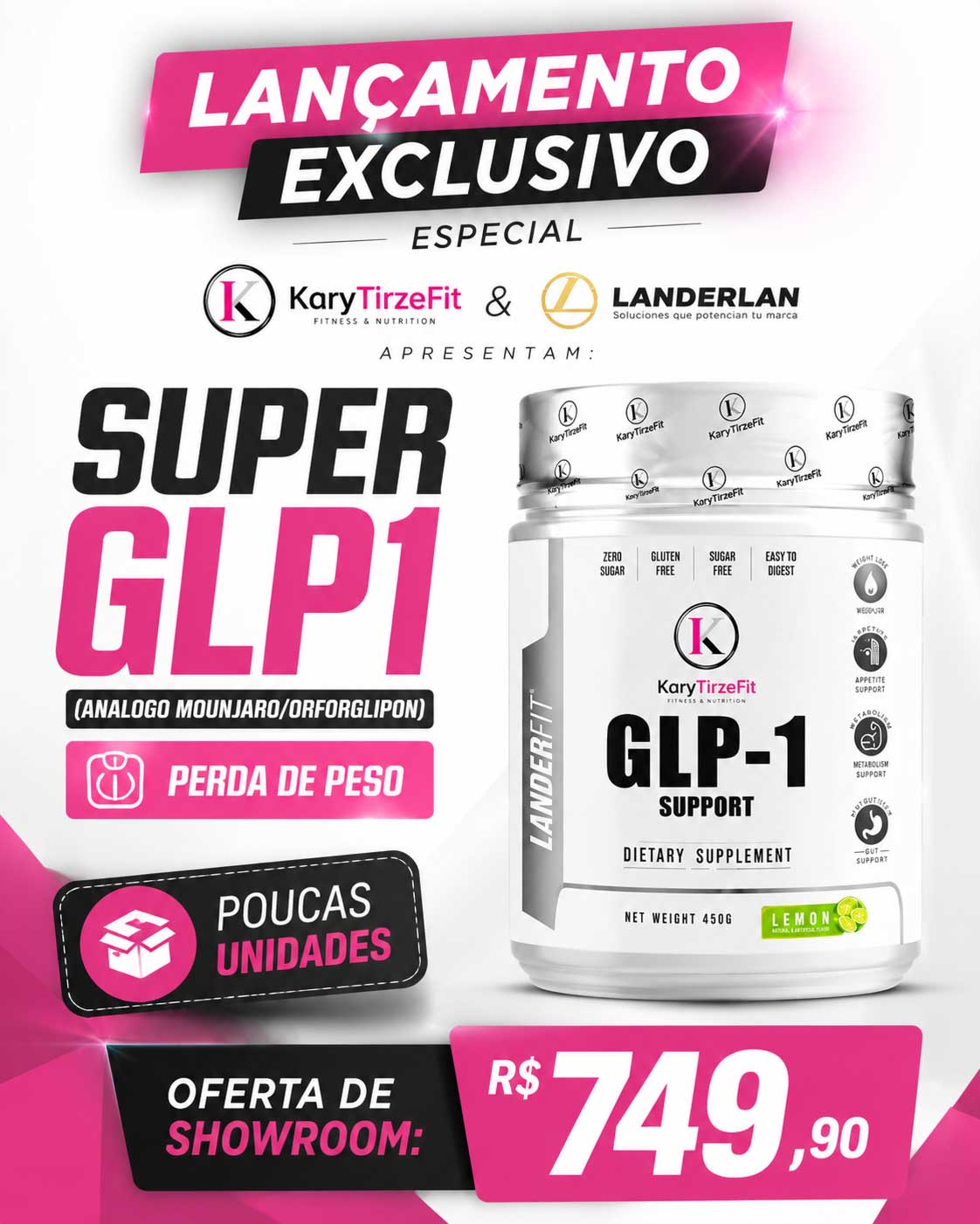 Landerlan Support GLP1 Suplemento de Suporte ao Mounjaro 440g Landerfit