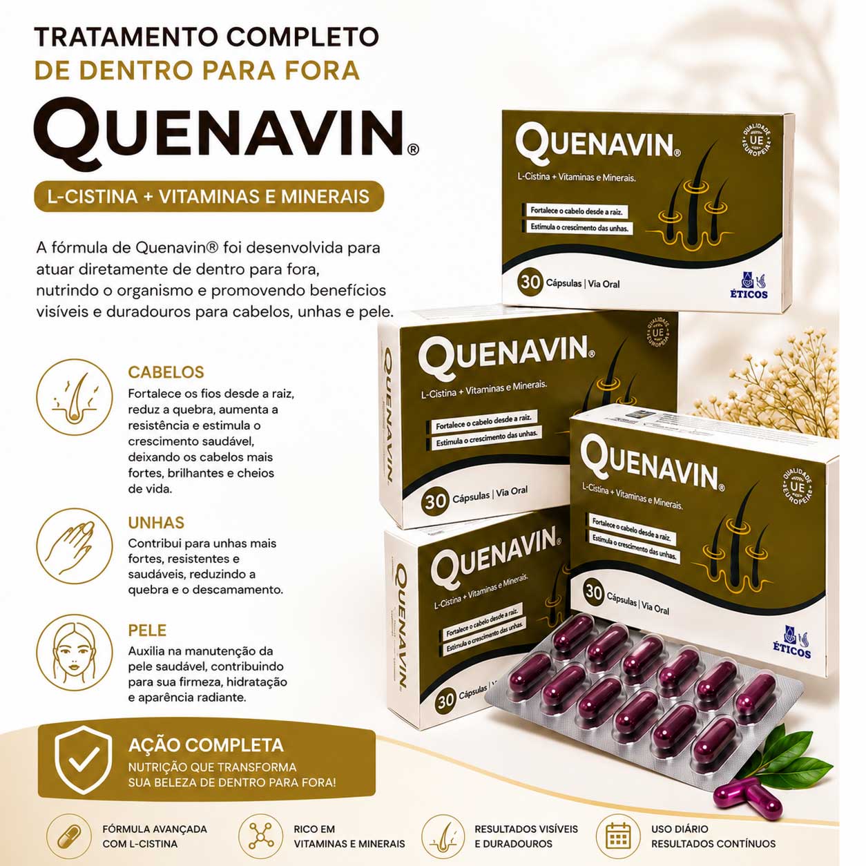 Kenavin Eticos Queda de Cabelo e Fortalecimento Capilar 30 Caps