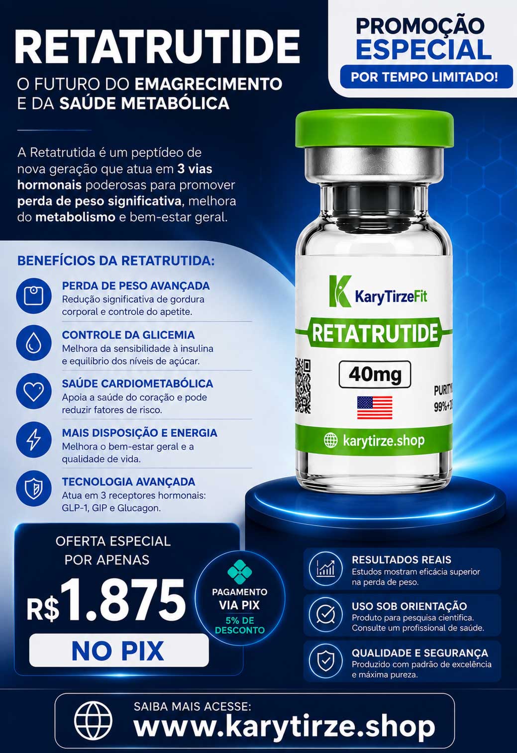 Retatrutide Solucao Injetavel (Importada Retatrutida) GLP 3 Vial 40mg Edge