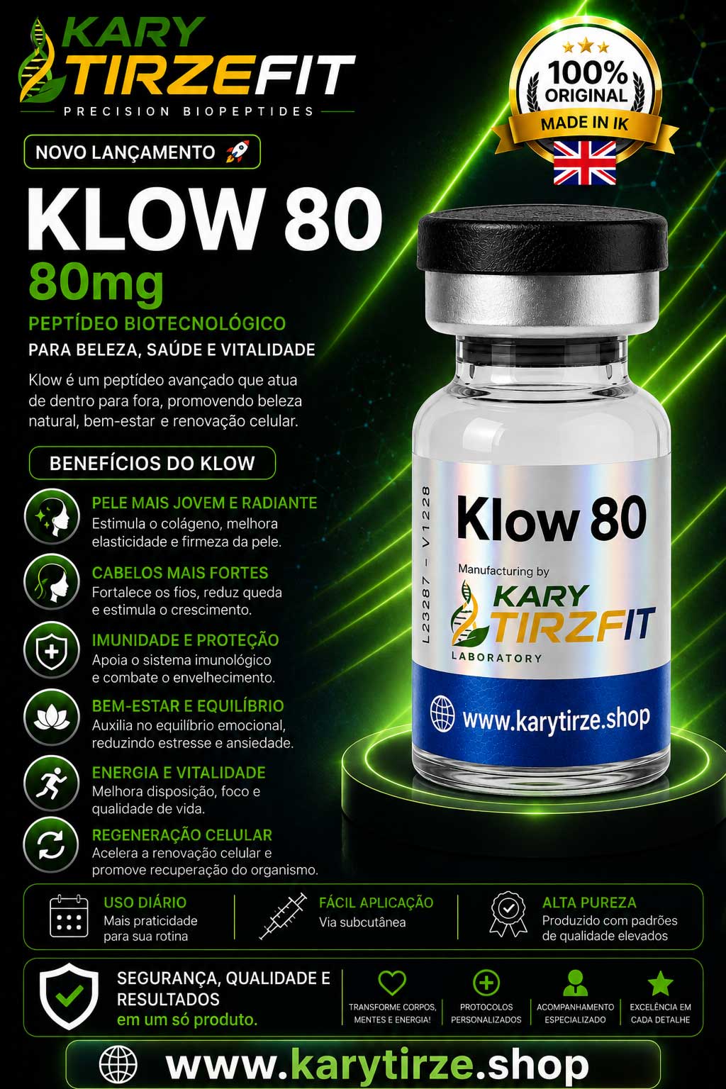 Peptideo KLOW Blend Metabolismo e Energia Rejuvenescimento e Reparação 80mg GenLab