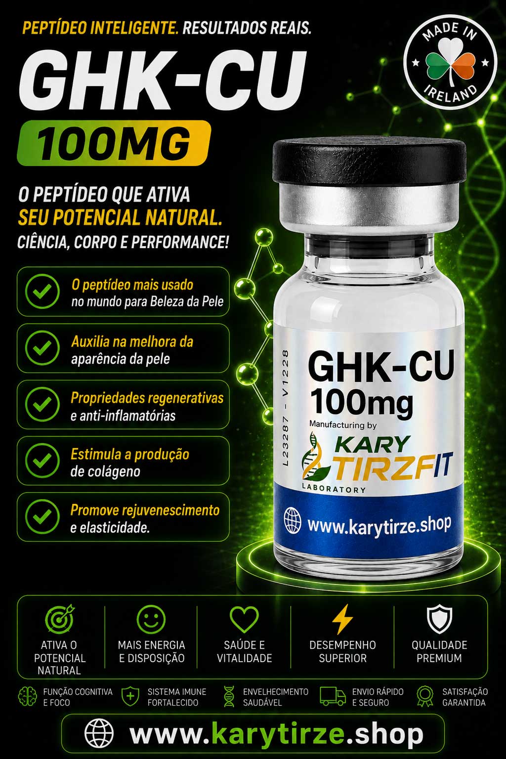 GHK-CU 100mg Peptídeo para Tratamento da Pele Elasticidade Colageno Rejuvenescimento BioGenesis