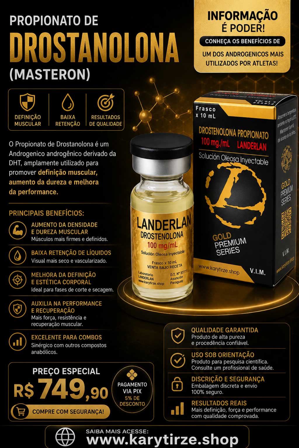 Propionato de Drostanolona (Masteron) Landerlan Gold Vial 100mg Multidose 10ml