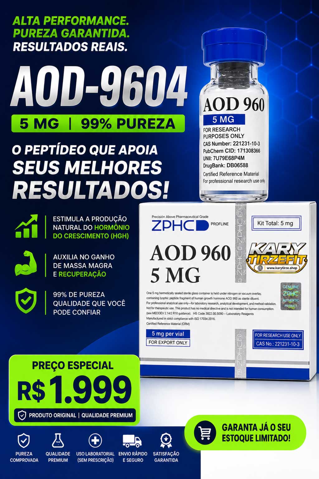 Peptideo AOD-9604 5MG Queima de Gordura Emagrecimento ZPHC