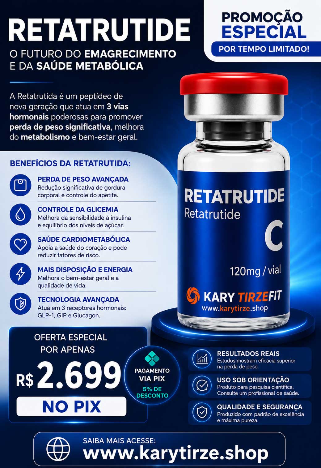 Retatrutide Solucao Injetavel (Importada Retatrutida) GLP-3 RetaG Vial 120mg