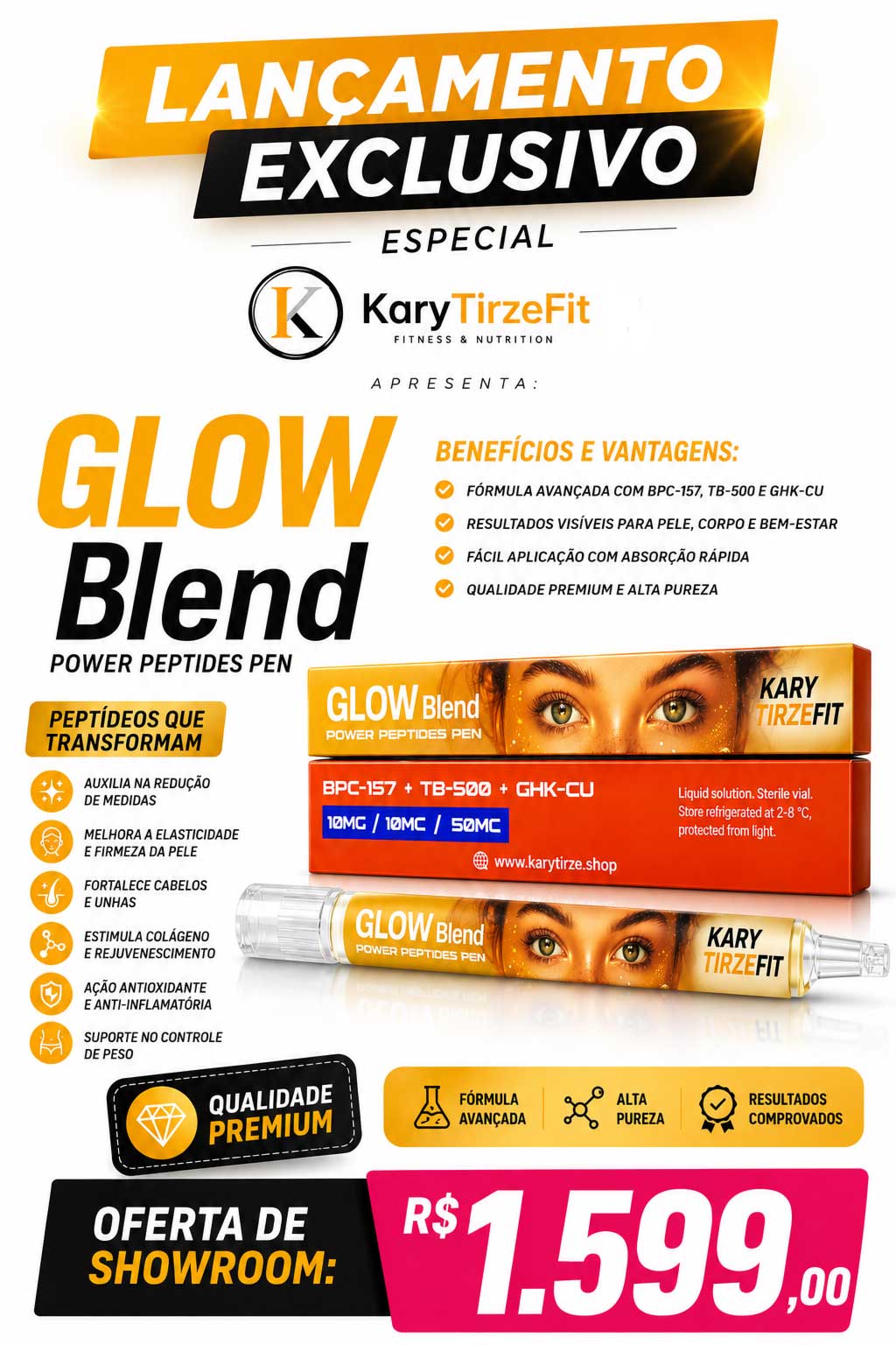 GLOW GHK-CU 10/10/50MG com BPC-157, 5mg TB-500 Caneta Multidose