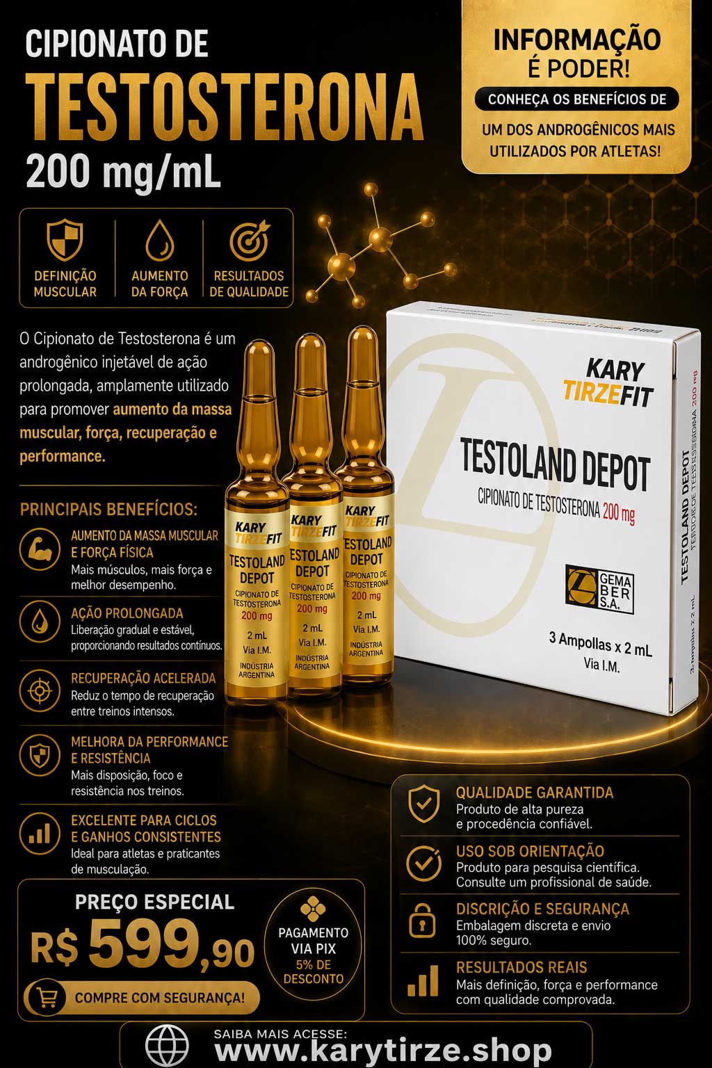 Cipionato de Testosterona 200mg 3 Vials Landelan Deposteron Testoland Depot 6ml