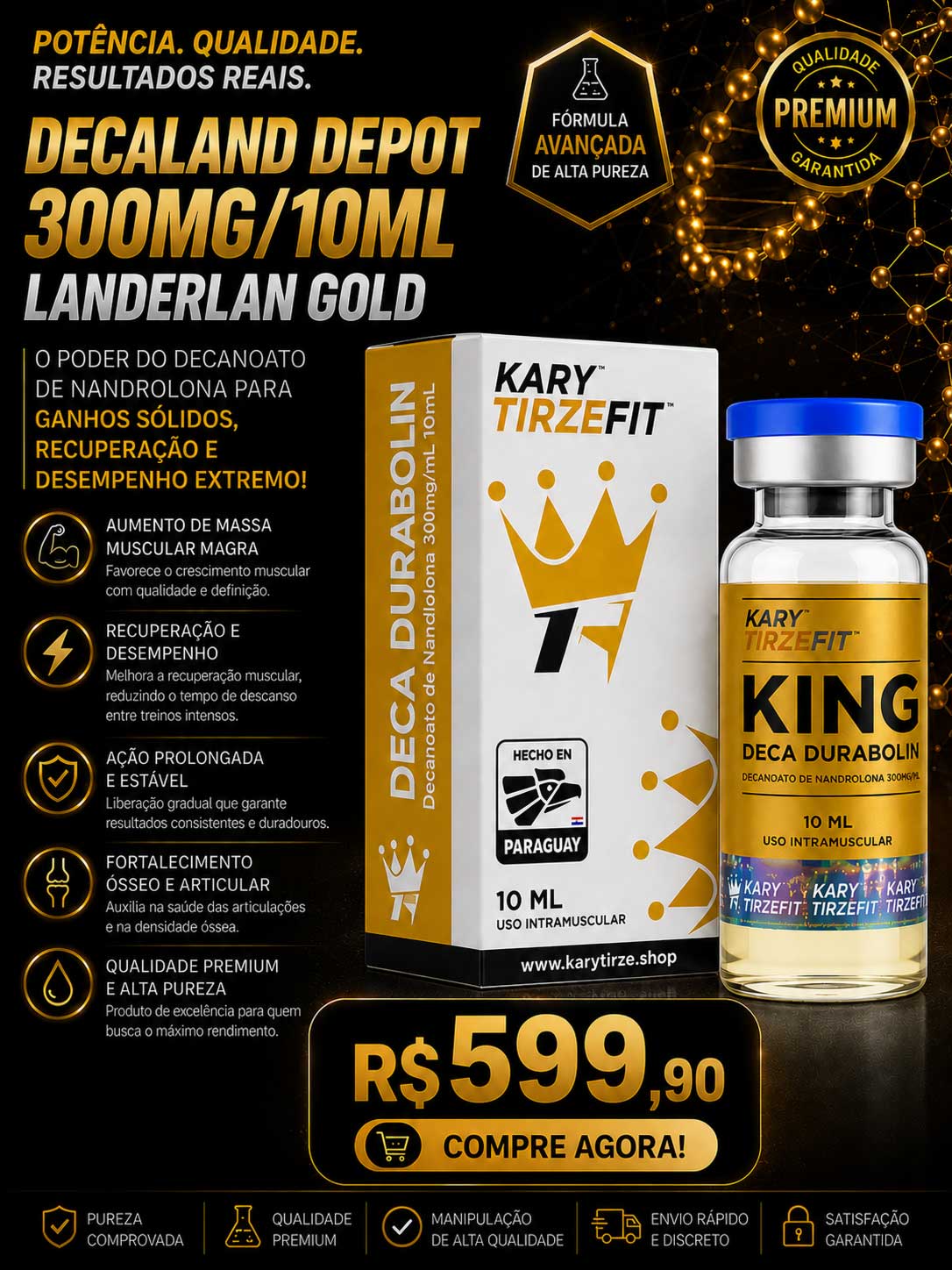 Decanoato de Nandrolona (Deca Durabolin) Multidose 10ml Ganho de Força e Massa King Pharma 300mg
