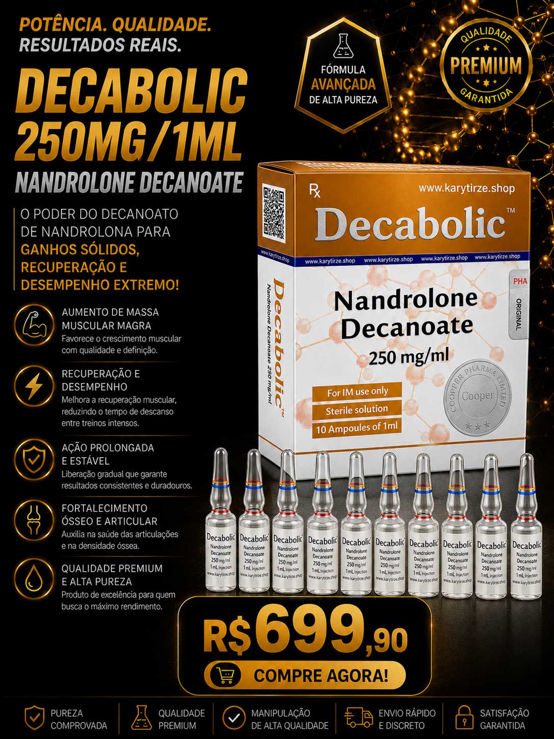 Decanoato de Nandrolona (Decabolic) Multidose 10ml Ganho de Força e Massa Cooper 250mg