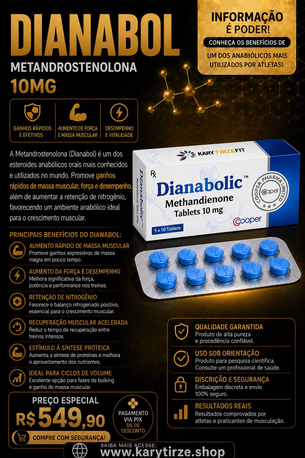 Dianabol Metandrostenolona 10mg Ganho de Força e Massa Muscular 50 CAPS Cooper Pharma