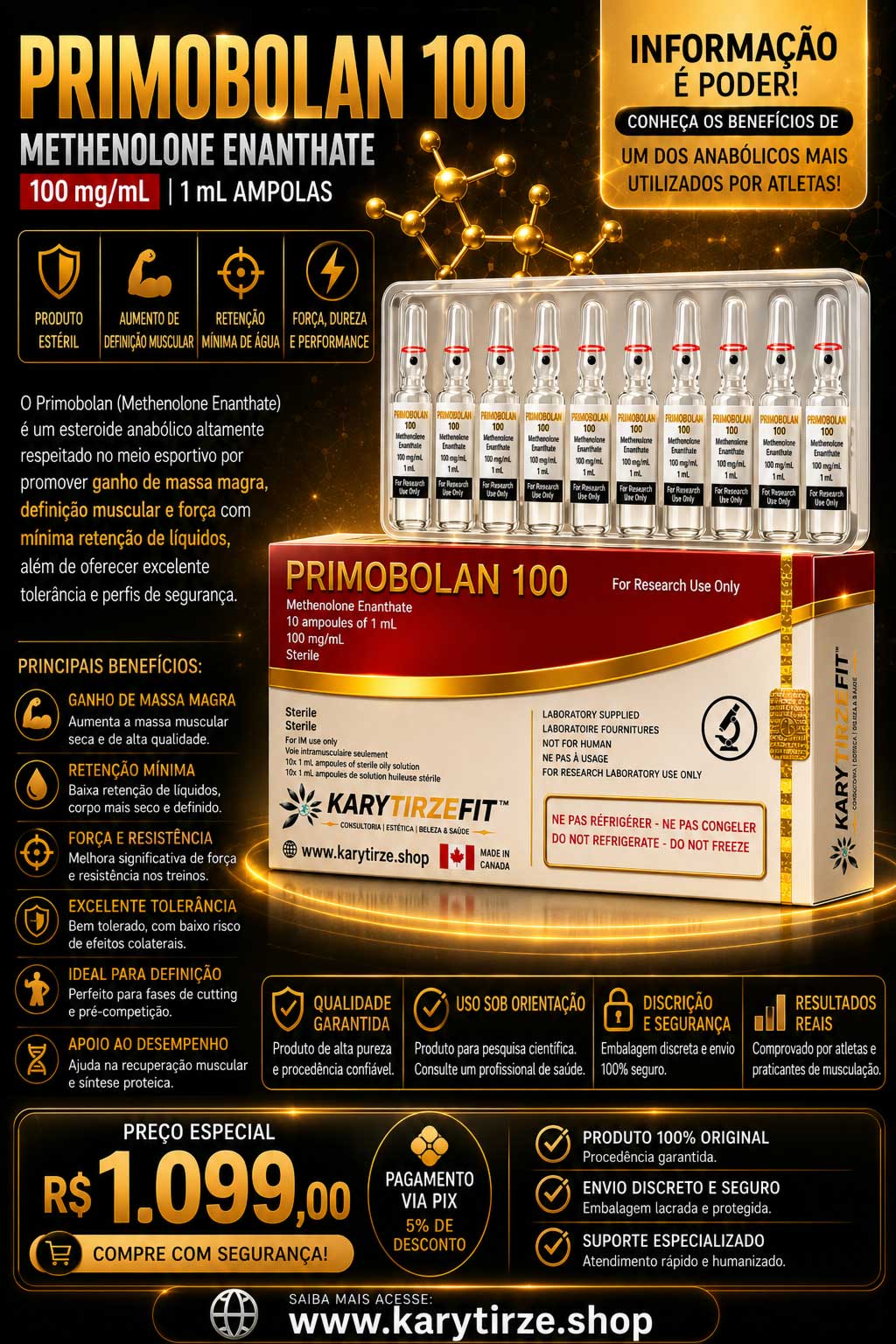 Enantato de Metenolona(Methenolone Enanthate) Primobolan Depot 100mg 10 Vials Canada Bio Labs