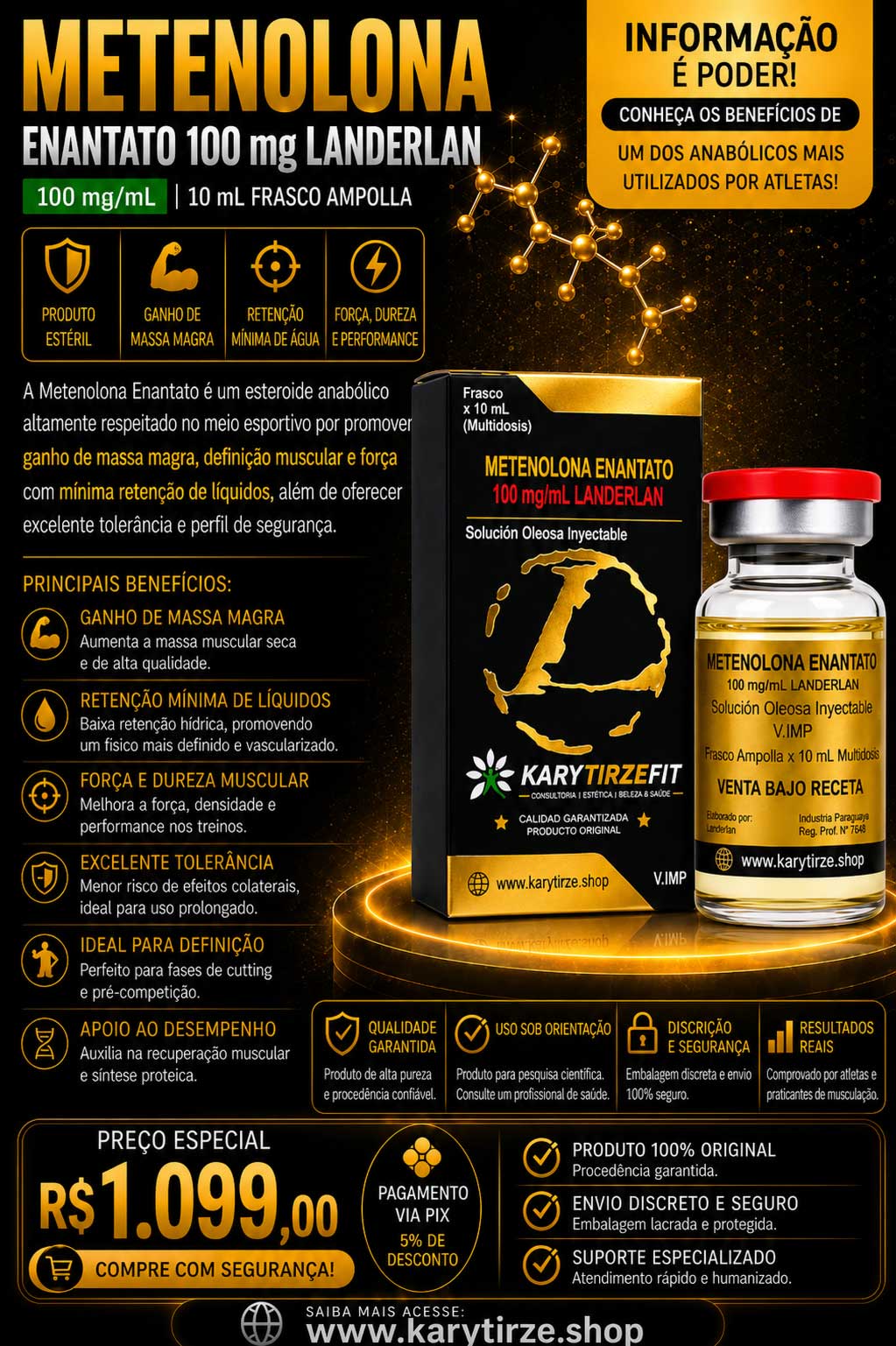 Enantato de Metenolona(Methenolone Enanthate) Primobolan Depot 100mg Vial 10ml Lander Gold