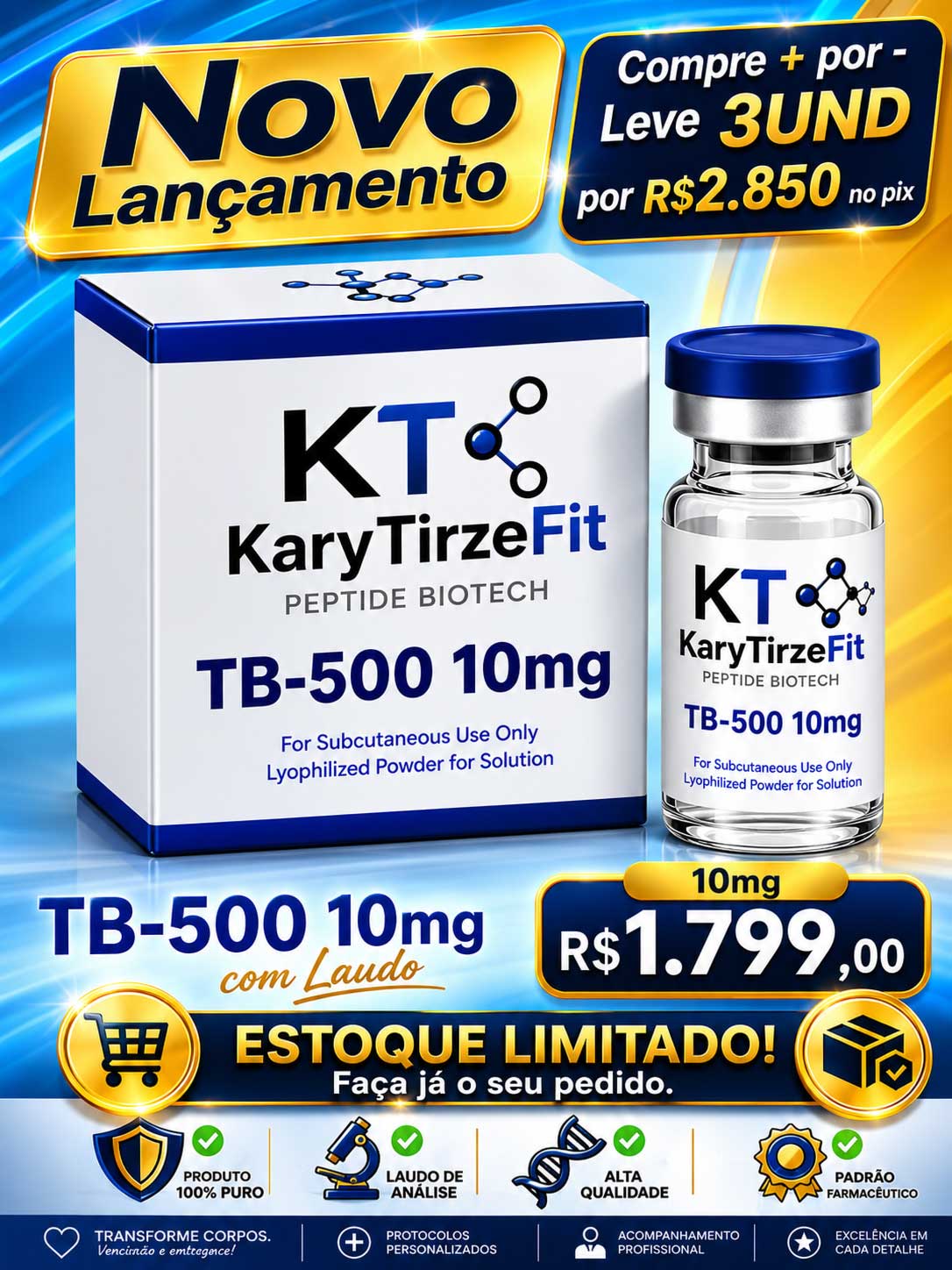 Peptideo TB-500 Thimosyn Beta-4 Recuperação Esportiva Lesões e Reparação 10mg Gen Health