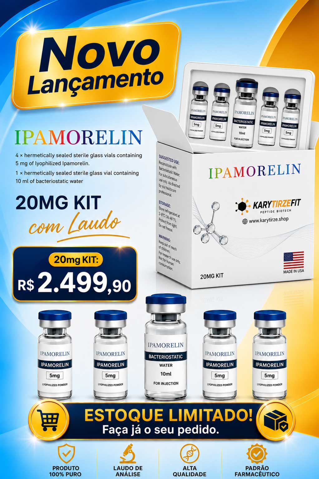Peptideo Ipamorelin (Egrifta) Massa Muscular Recuperação MedPlus 20mg