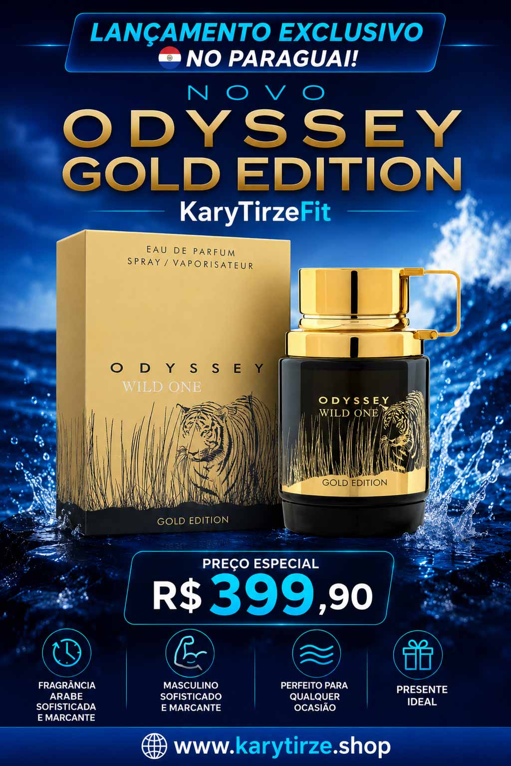 Perfume Arabe Colonia Original Oddyssey Armae 100ml Gold Edition Wild One