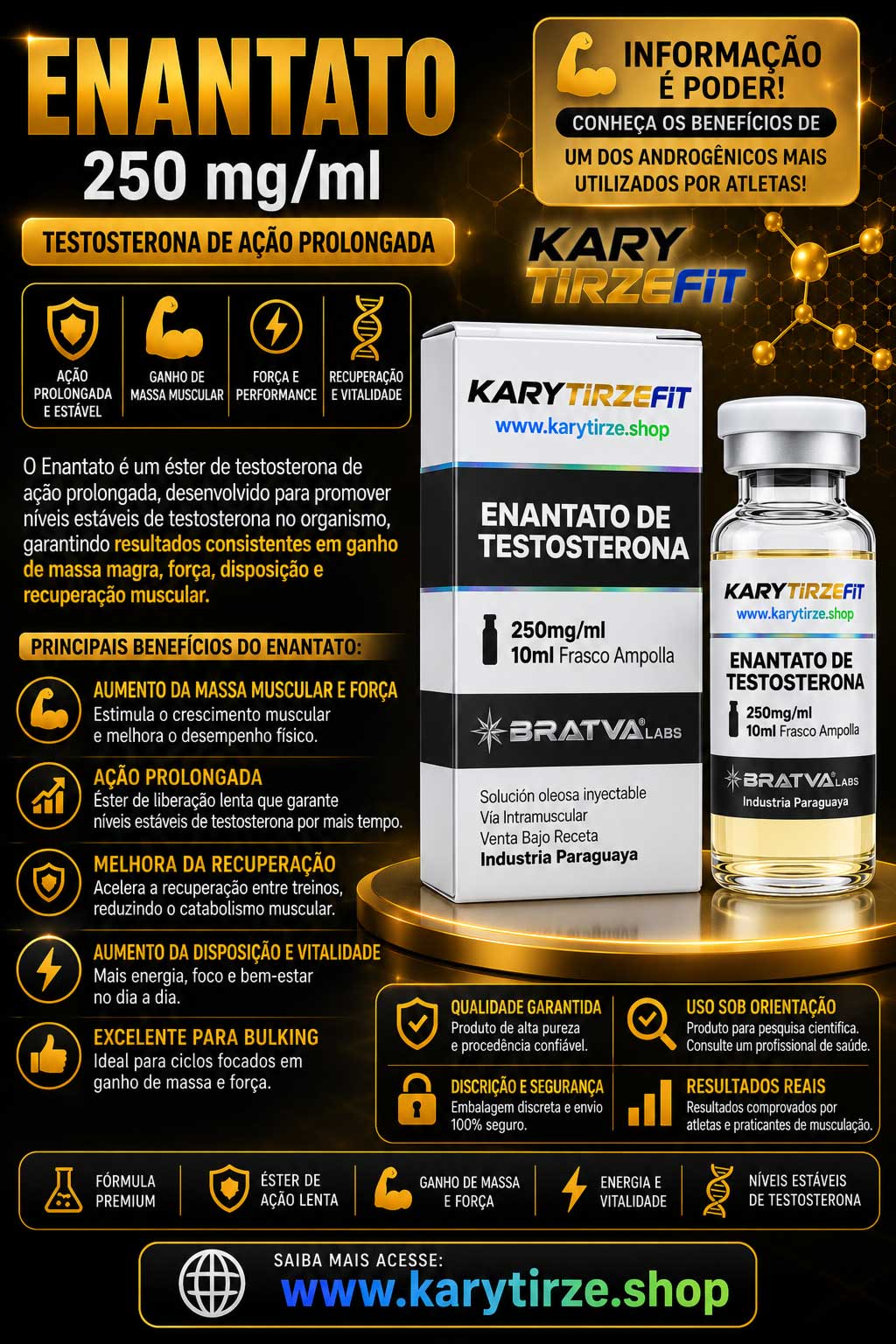 Enantato de Testosterona (Testosterone Enanthate) 250mg 10ml Bratva