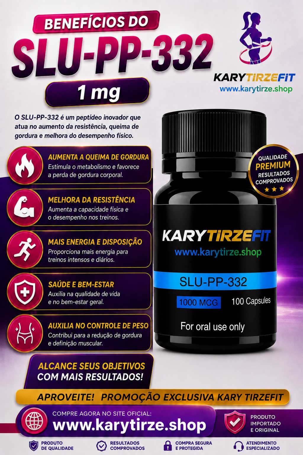 SLU-PP-332 em Capsulas Queima de Gordura e Emagrecimento 1mg 100 Caps PureLabs
