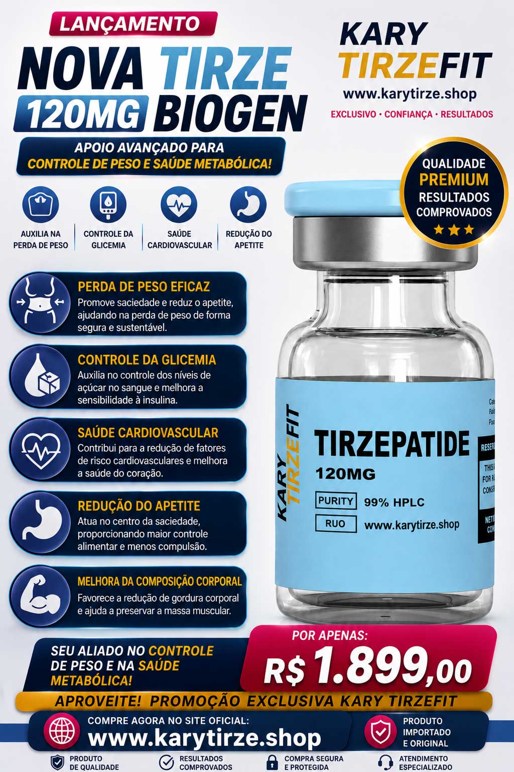 Tirzepatida Vial (Tirzepatide Analogo Mounjaro) Peptideo para Emagrecimento GLP2 120mg Bio Genesis