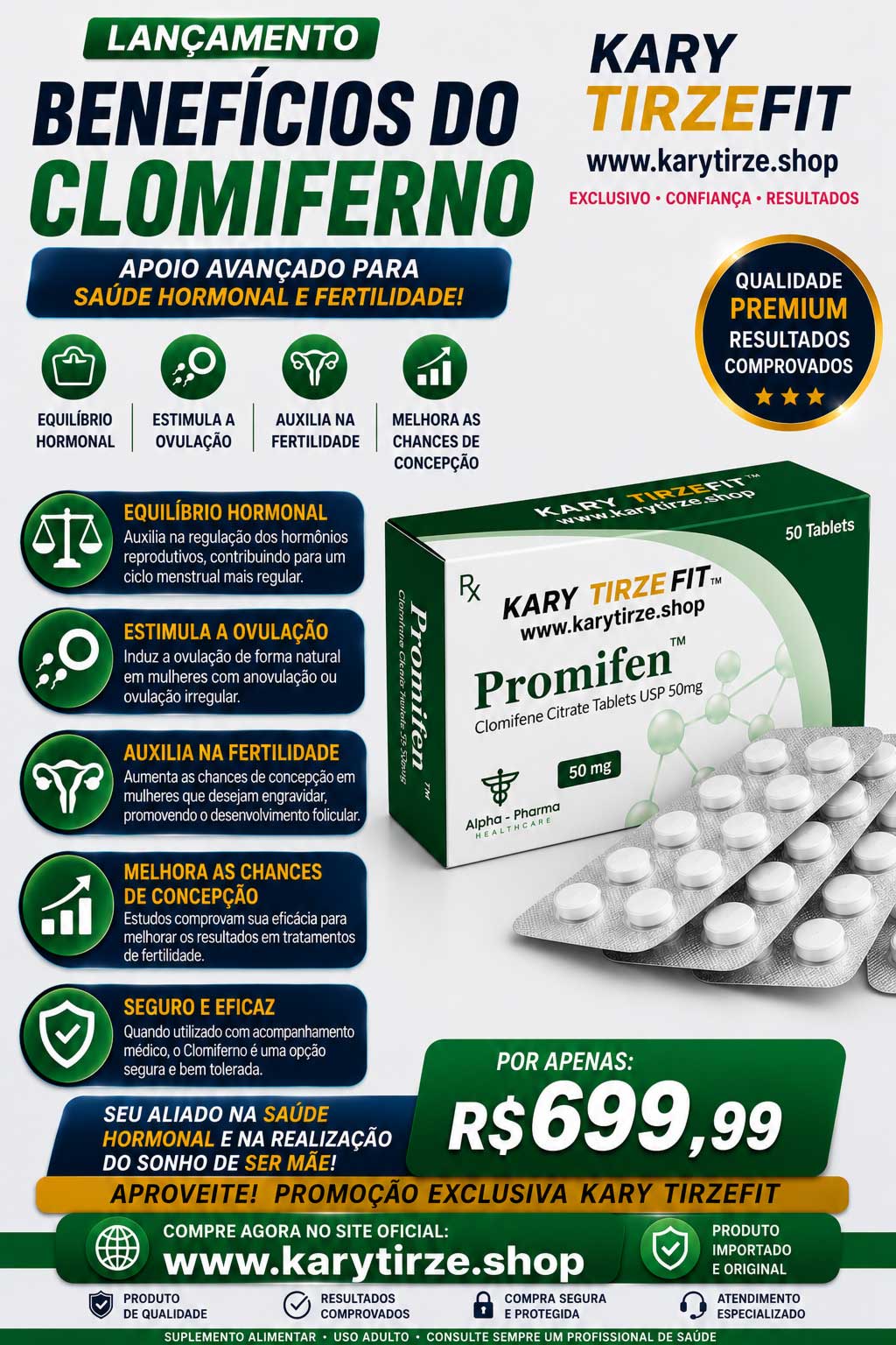 Testosterone Citrato de Clomifeno 50mg Libido Masculina 50 Capss Promifen Clombolic Clomid Alpha Pharma