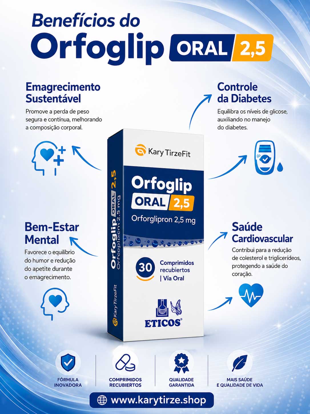 OrfoGlip Eticos Farmaco para Emagrecimento (Orforglipron Foundayo) 30 Caps