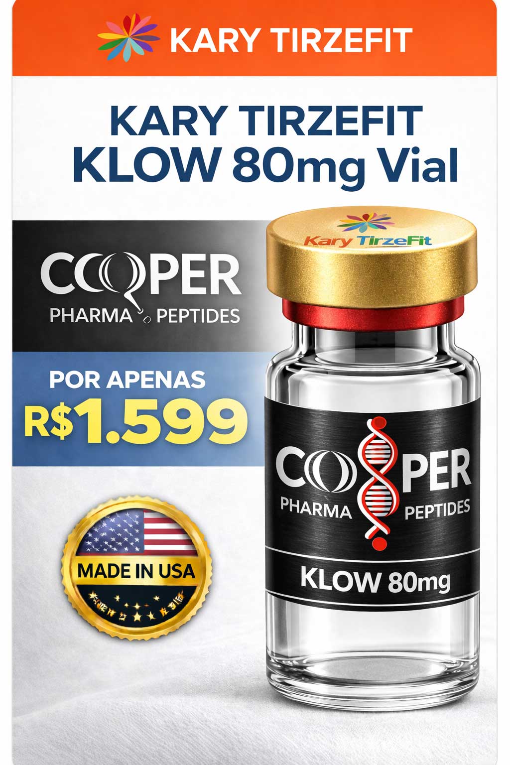 Peptideo KLOW 80mg Blend Metabolismo e Energia Cooper Rejuvenescimento e Reparação