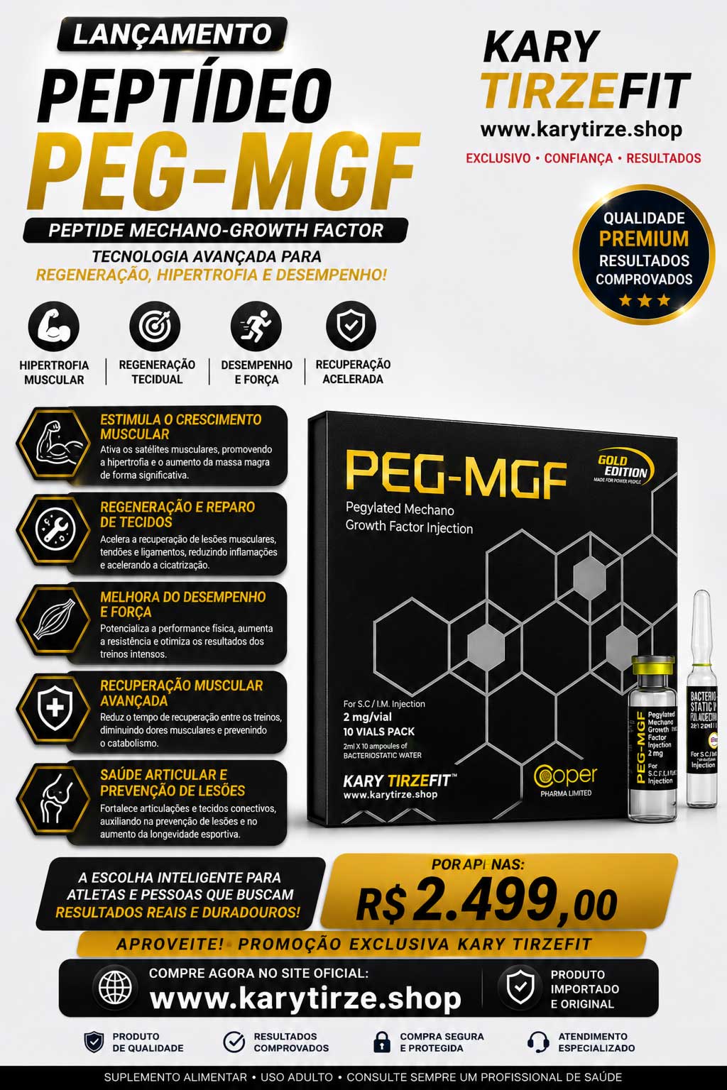 Peptideo Growth Factor PEG-MGF Regeneração e Recuperação Pos Treino Cooper 20mg