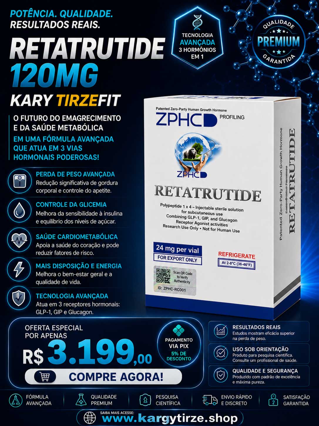 ZPHC Retatrutide 120mg Solucao Injetavel 2 Ampolas (Importada Retatrutida) Vial