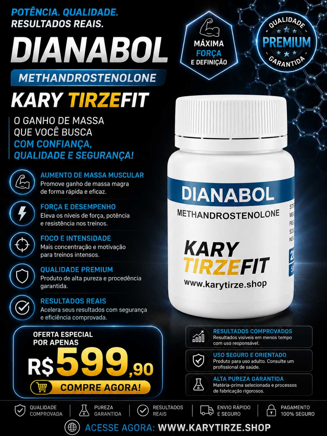 Dianabol Metandrostenolona 25mg Ganho de Força e Massa Muscular 50 CAPS Muscle