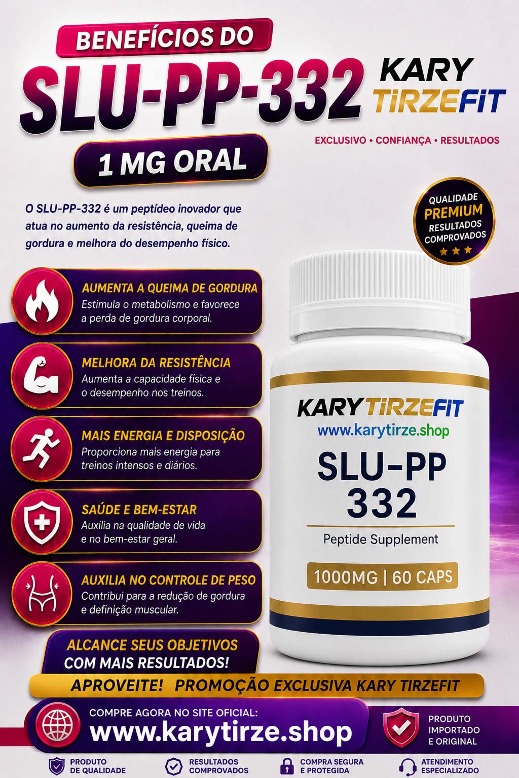 SLU-PP-332 em Capsulas Queima de Gordura e Emagrecimento 1mg 60 EvoraPeps