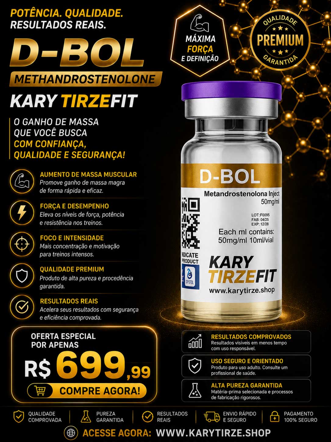 Dianabol Metandrostenolona 10ml Ganho de Força e Massa Muscular 50mg Muscle