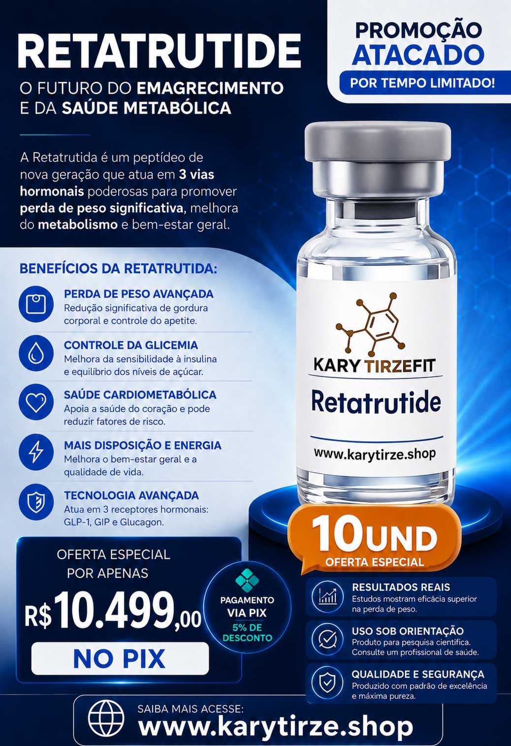 Atacado - 10x Retatrutide Solucao Injetavel (Importada Retatrutida) GLP-3 60mg