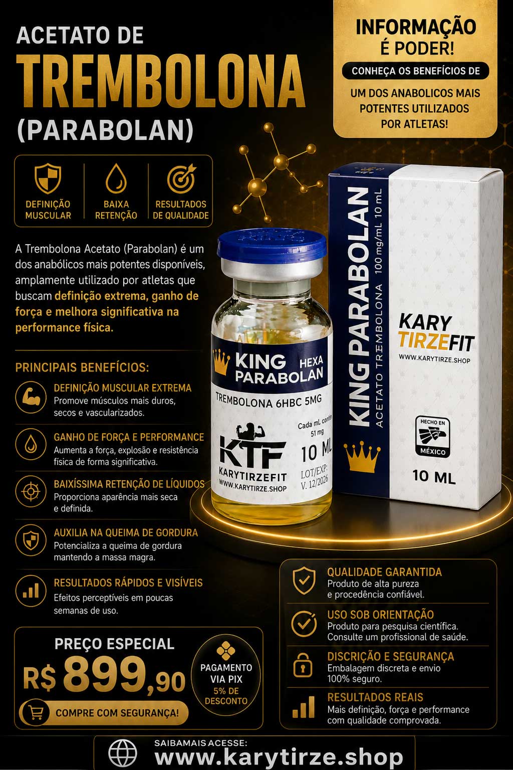 Acetato de Trembolona Parabolan 10ml  Ganho de Força e Redução de Gordura 51mg King Pharma