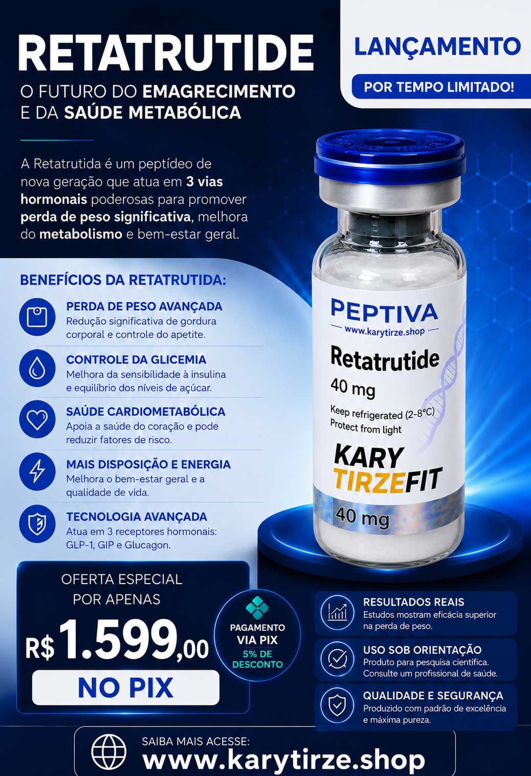 Retatrutide Solucao Injetavel (Importada Retatrutida) GLP-3 Peptiva Vial 40mg