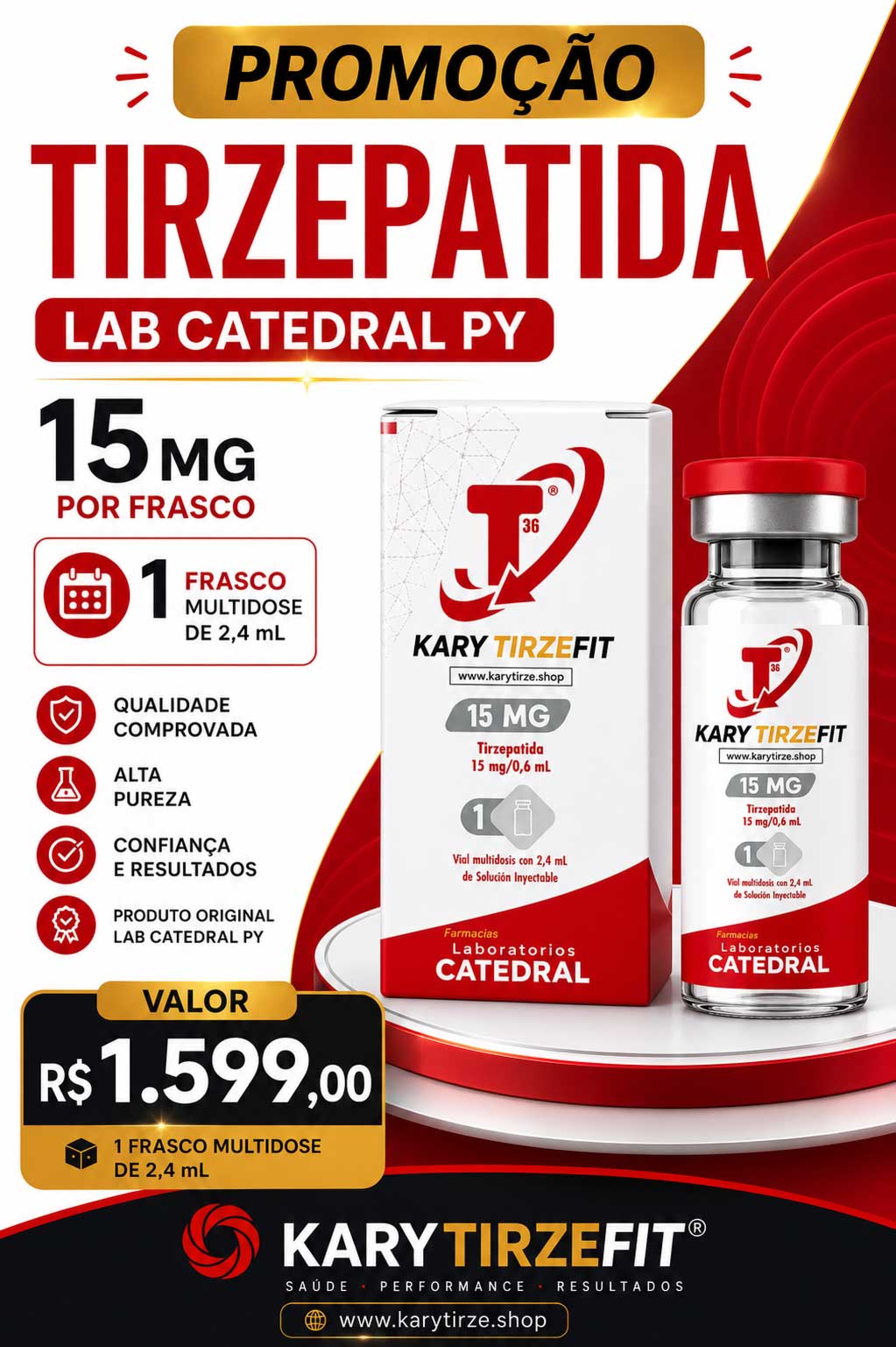 Tirzepatida Injection (Tirzepatide) Peptideo para Emagrecimento GLP-2 T36 Catedral MD 15mg