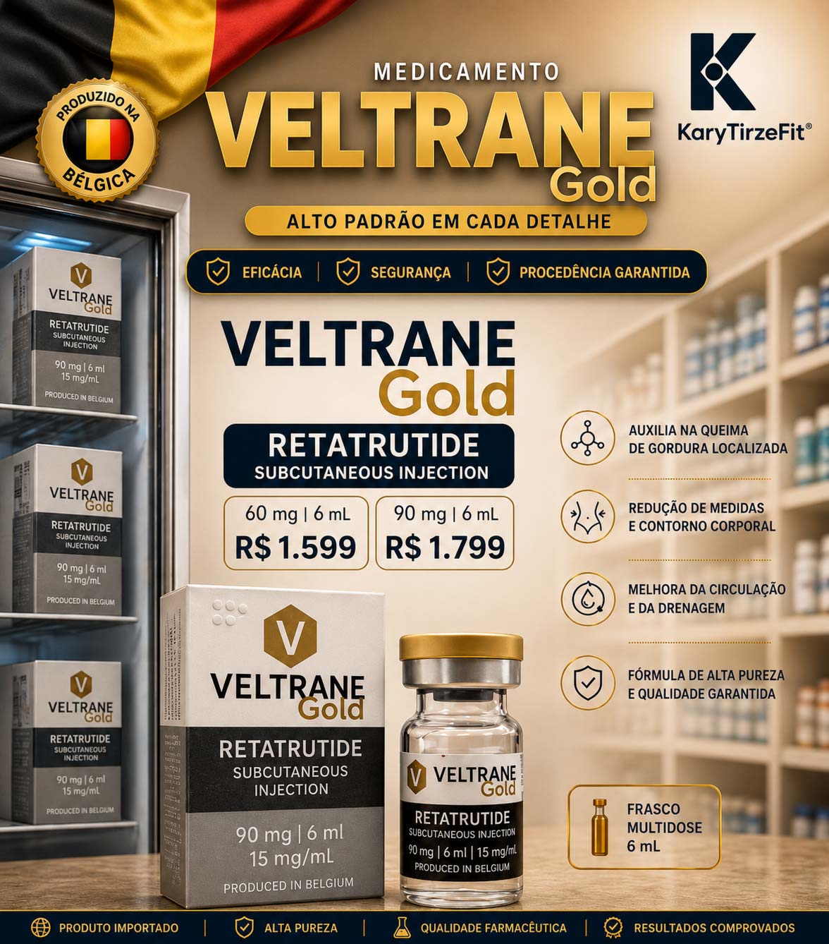 Retatrutide Solucao Injetavel (Importada Retatrutida) GLP 3 Ampola MD Gold Veltrane