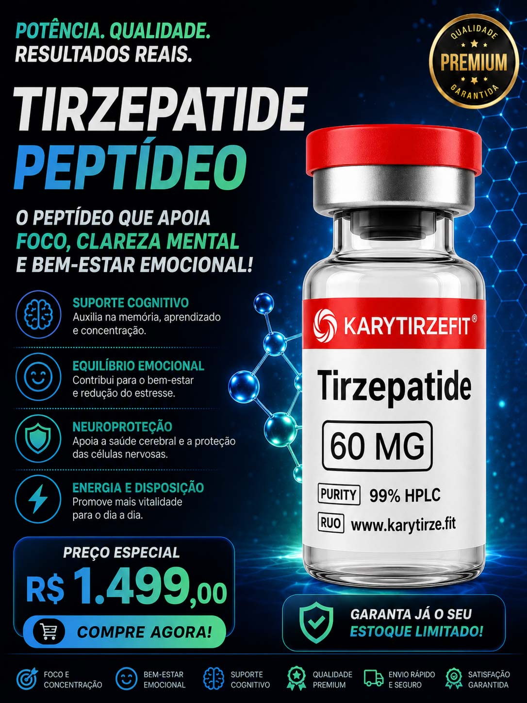 Tirzepatida Injection (Tirzepatide Mounjaro) Peptideo para Emagrecimento GLP2 60mg PepScien