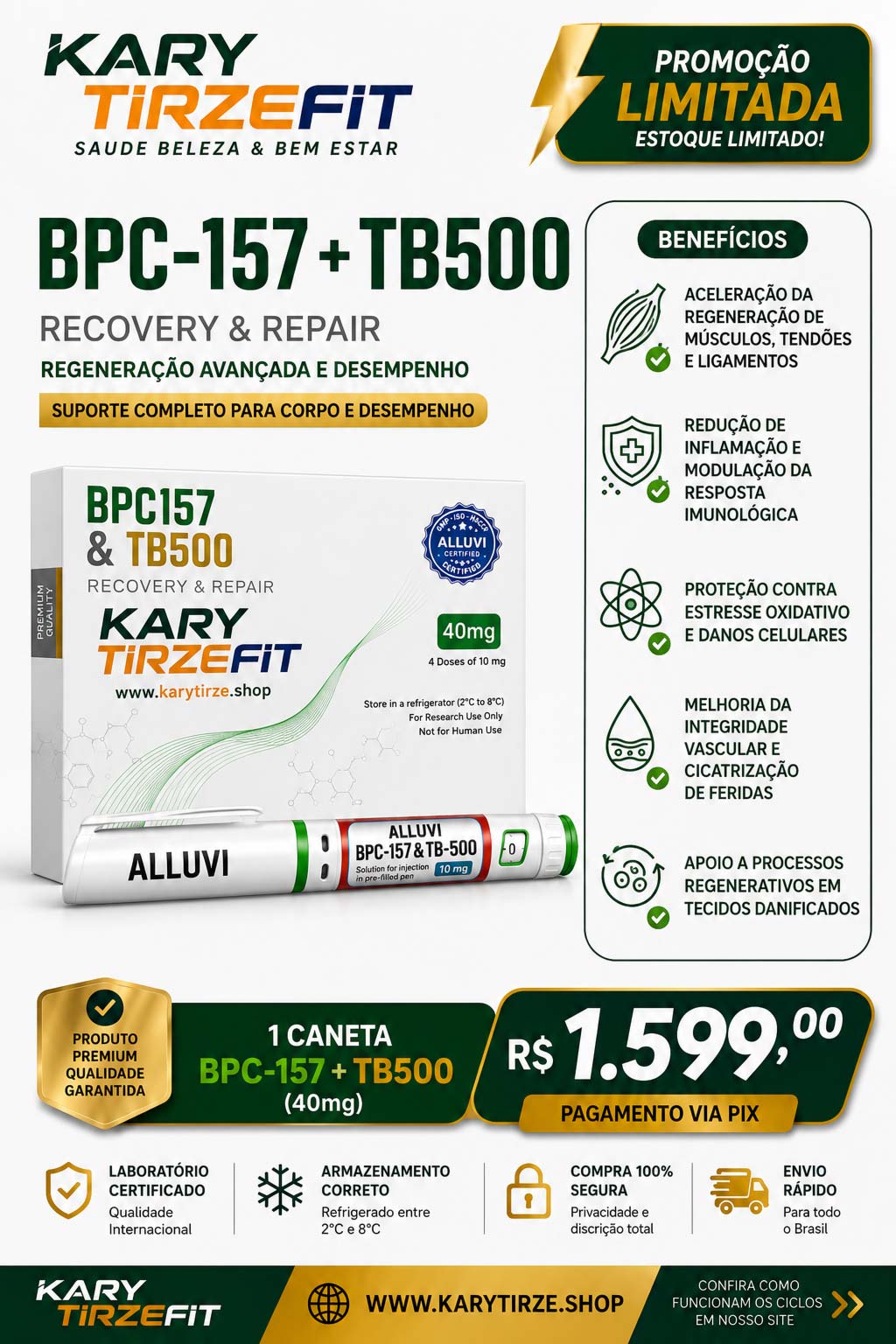 Dual Blend 2X1 BPC-157+TB500 Regeneração Muscular e Anti-Catabolismo Alluvi Pen