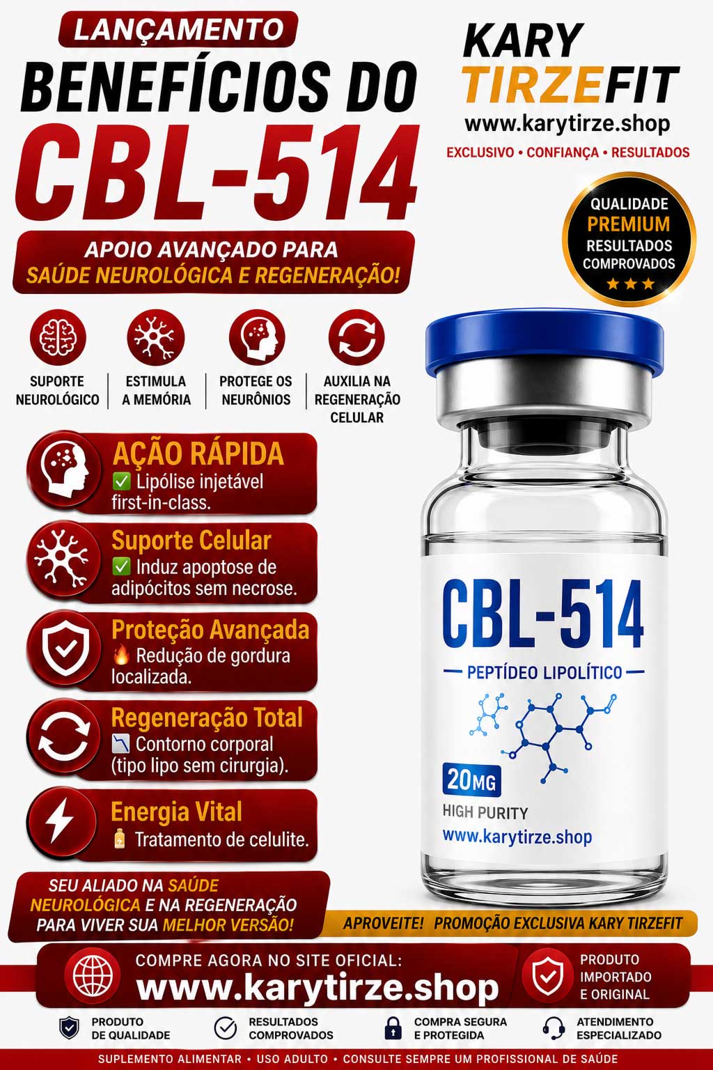 Peptideo CBL-514 para Gordura Localizada Lipo sem Cortes Lipolise 20mg KW PHARMA OxyGen