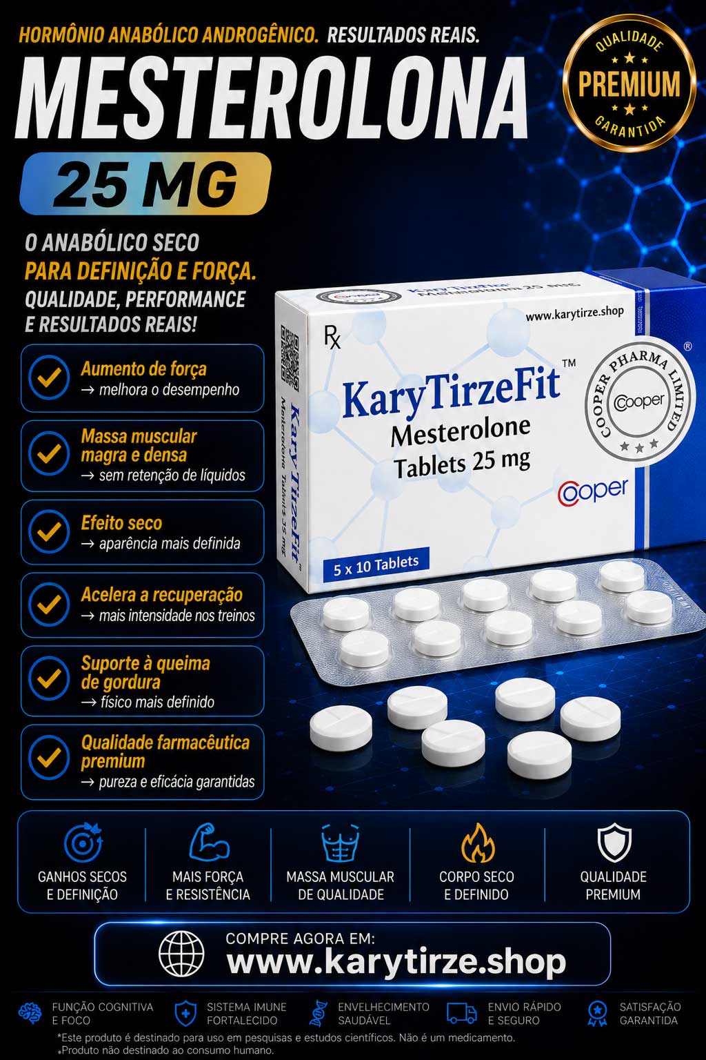 Mesterolona (Mesterolone Proviron) 25mg Reposição Testosterona Provibolic 50 Caps