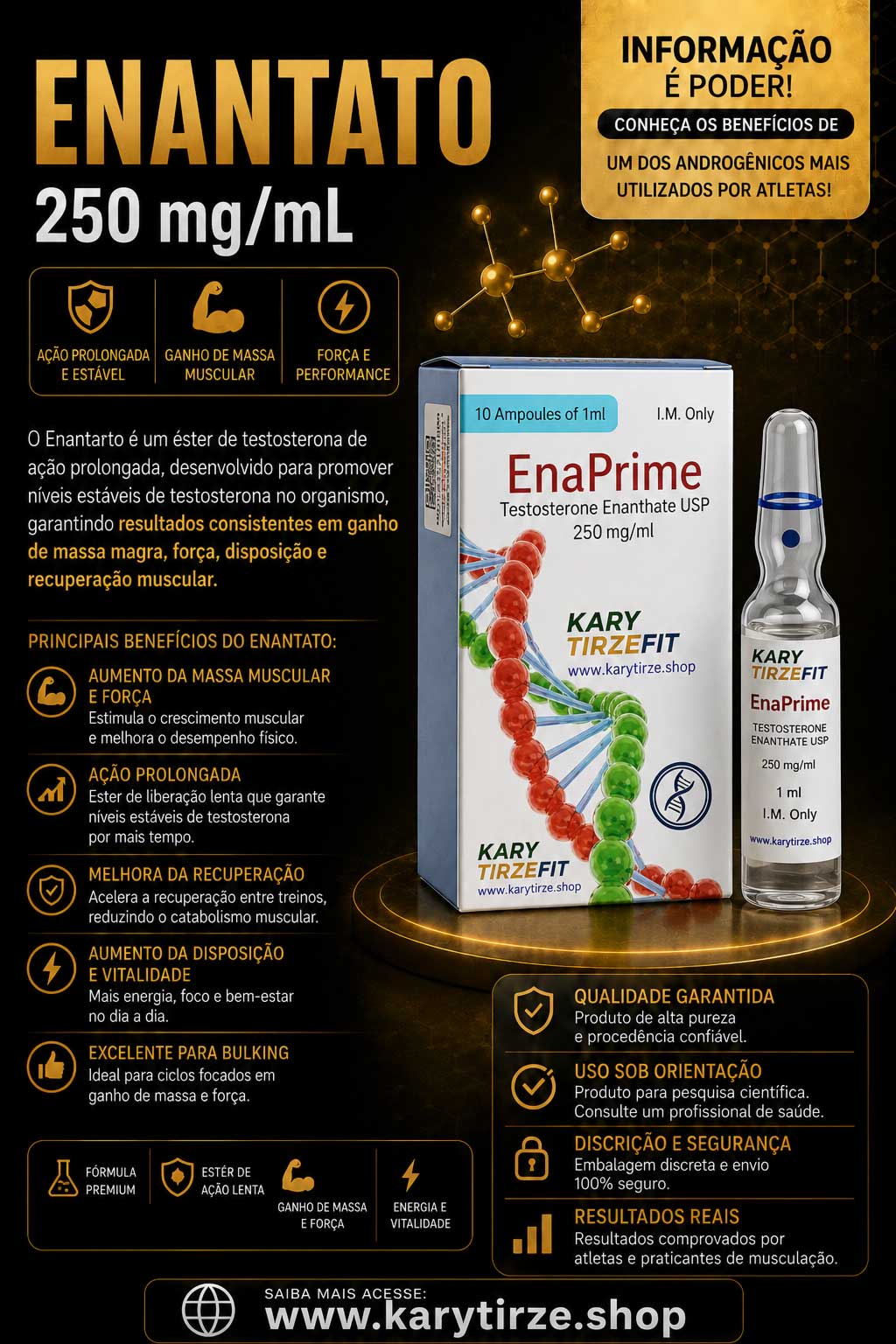 Enantato de Testosterona (Enanthate Testosterone) 250mg 10 Ampolas 1ml Eminence Enaprime