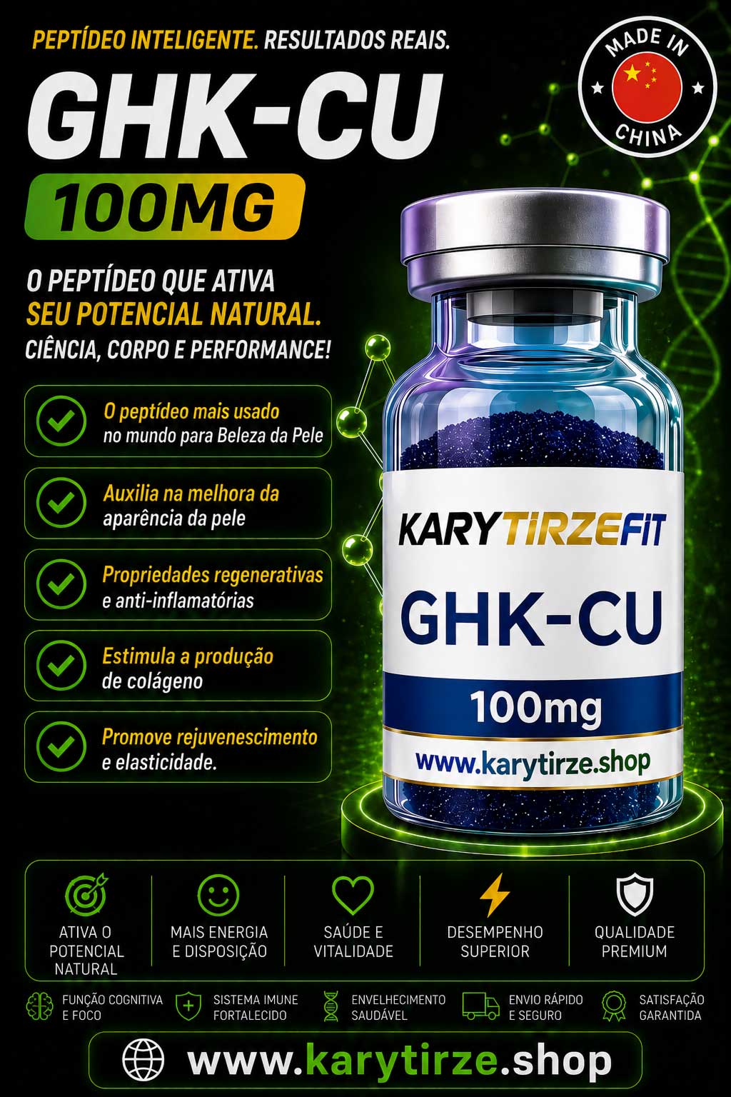 GHK-CU 100mg Peptídeo para Tratamento da Pele Elasticidade Colageno Rejuvenescimento GPLab