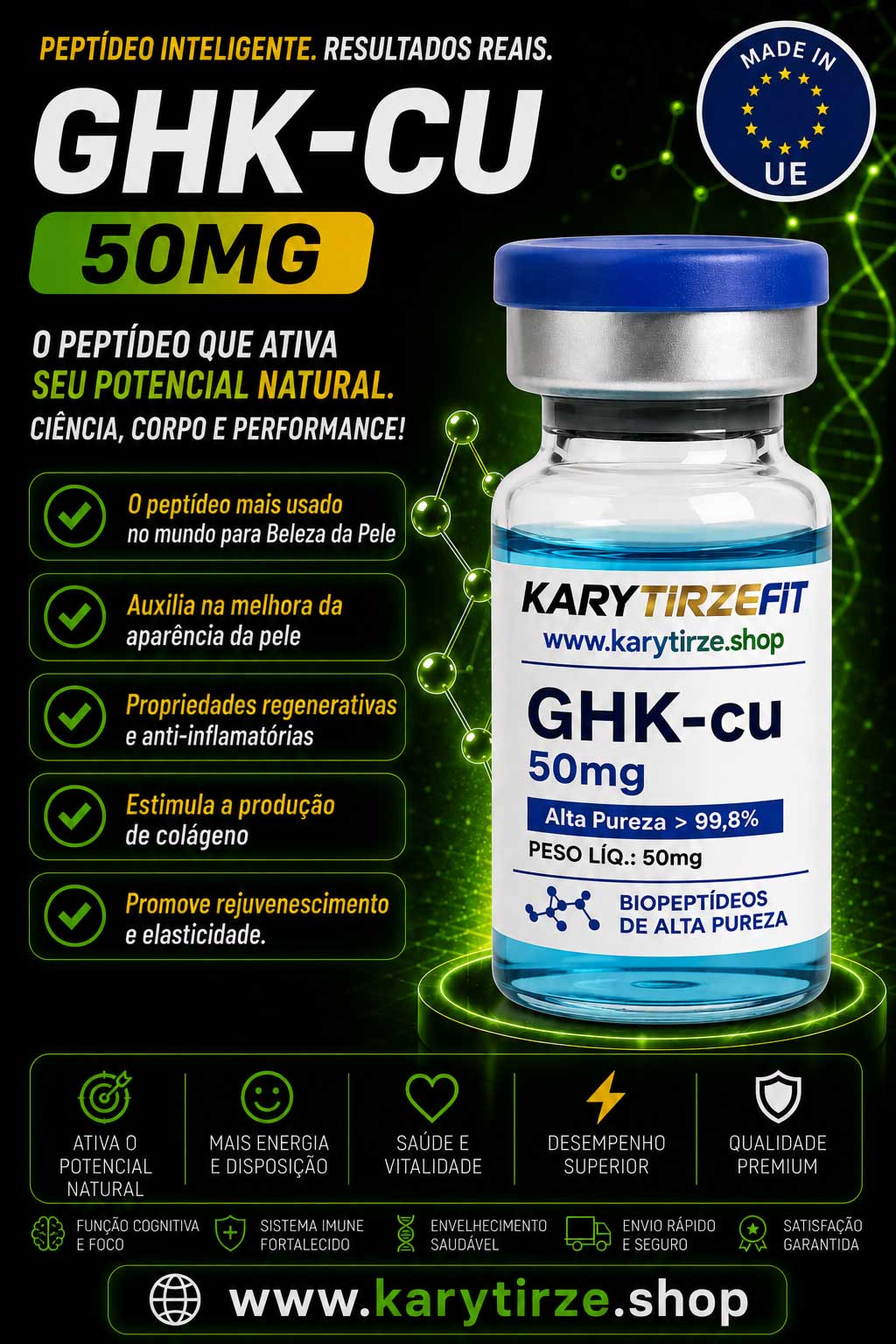 GHK-CU 50mg Peptídeo para Tratamento da Pele Elasticidade Colageno Rejuvenescimento BioPeps