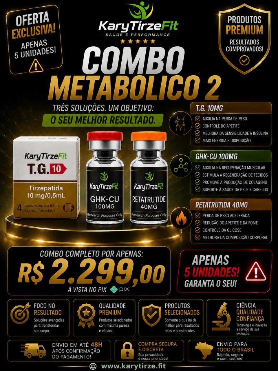 Combo Metabolismo TG Tirzepatida Indufar 10mg + Retatrutide 40mg + GHK-CU 100mg