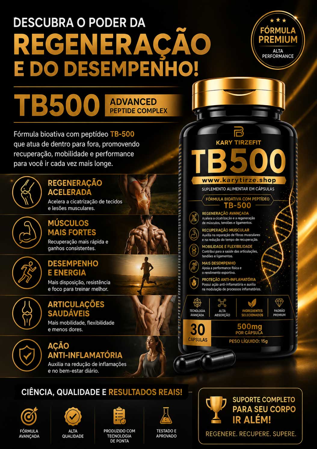 Peptideo TB-500 Thimosyn Beta-4 Recuperação Esportiva Lesões e Reparação 30 Caps BioPerfect