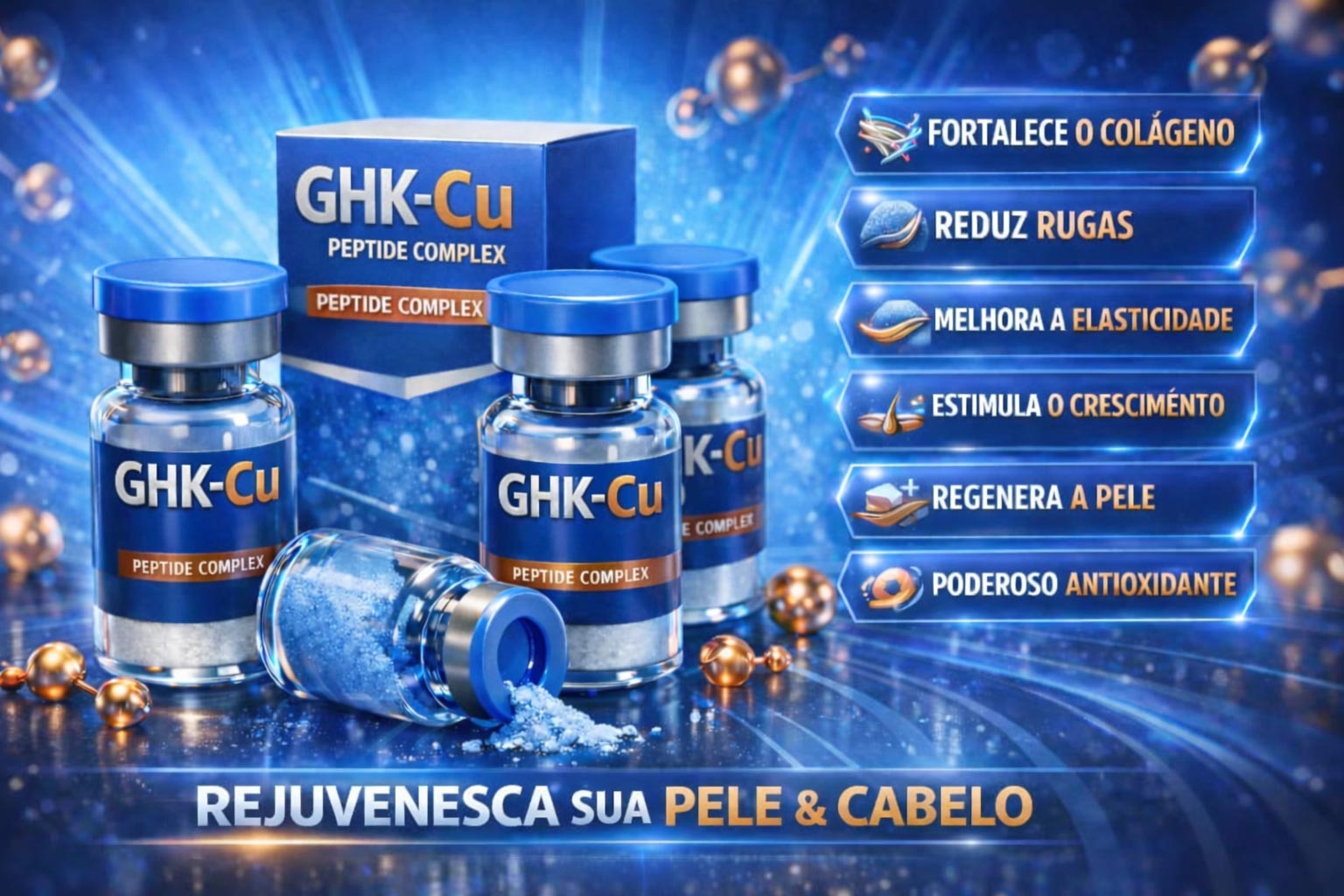 GHK-CU 100mg Oxy Peptídeo Tratamento da Pele Elasticidade Colageno Rejuvenescimento